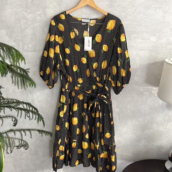 ESTELLE Print Limonata Tie Waist Cotton Blend Dress, 3X - Picture 2 of 12